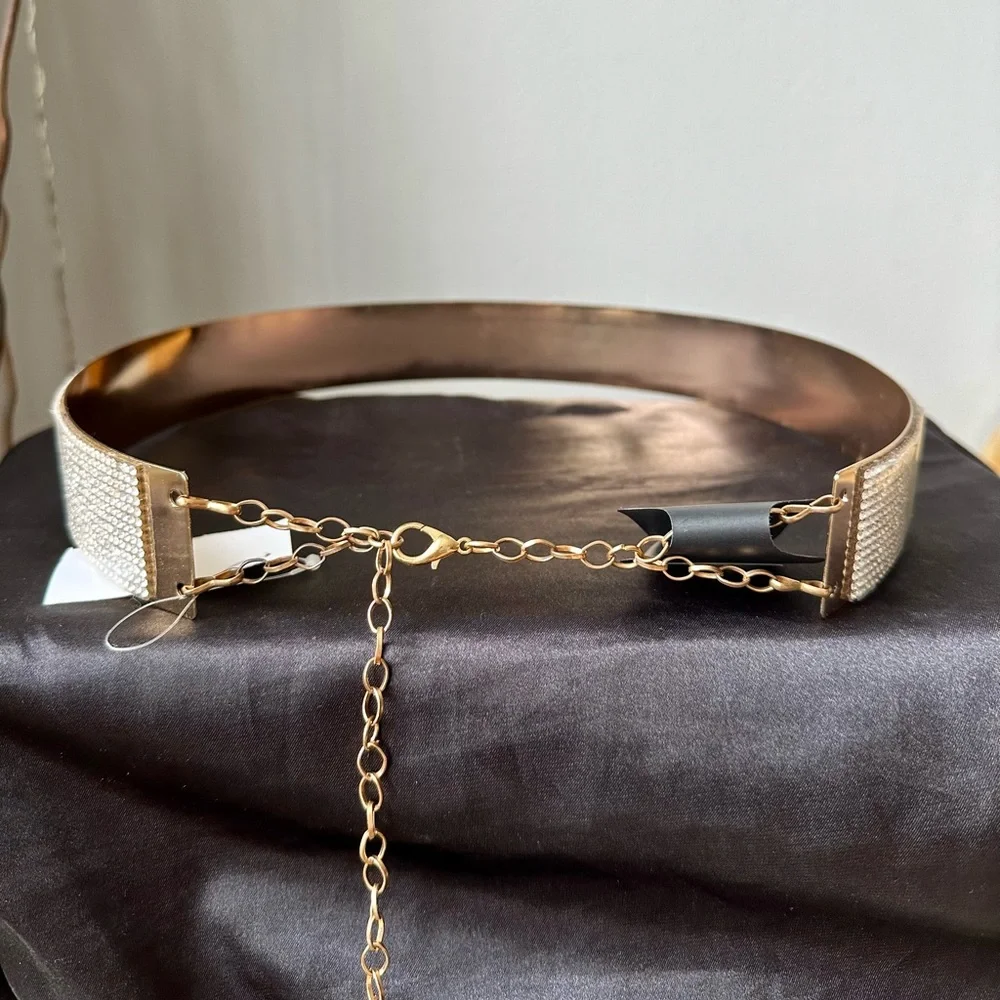 Metallic belt with rhinestones. - Picture 3 of 3